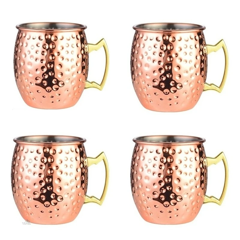 Mule Copper Mug - 4 adet 550ml Çekiçlenmiş Bakır Kaplama