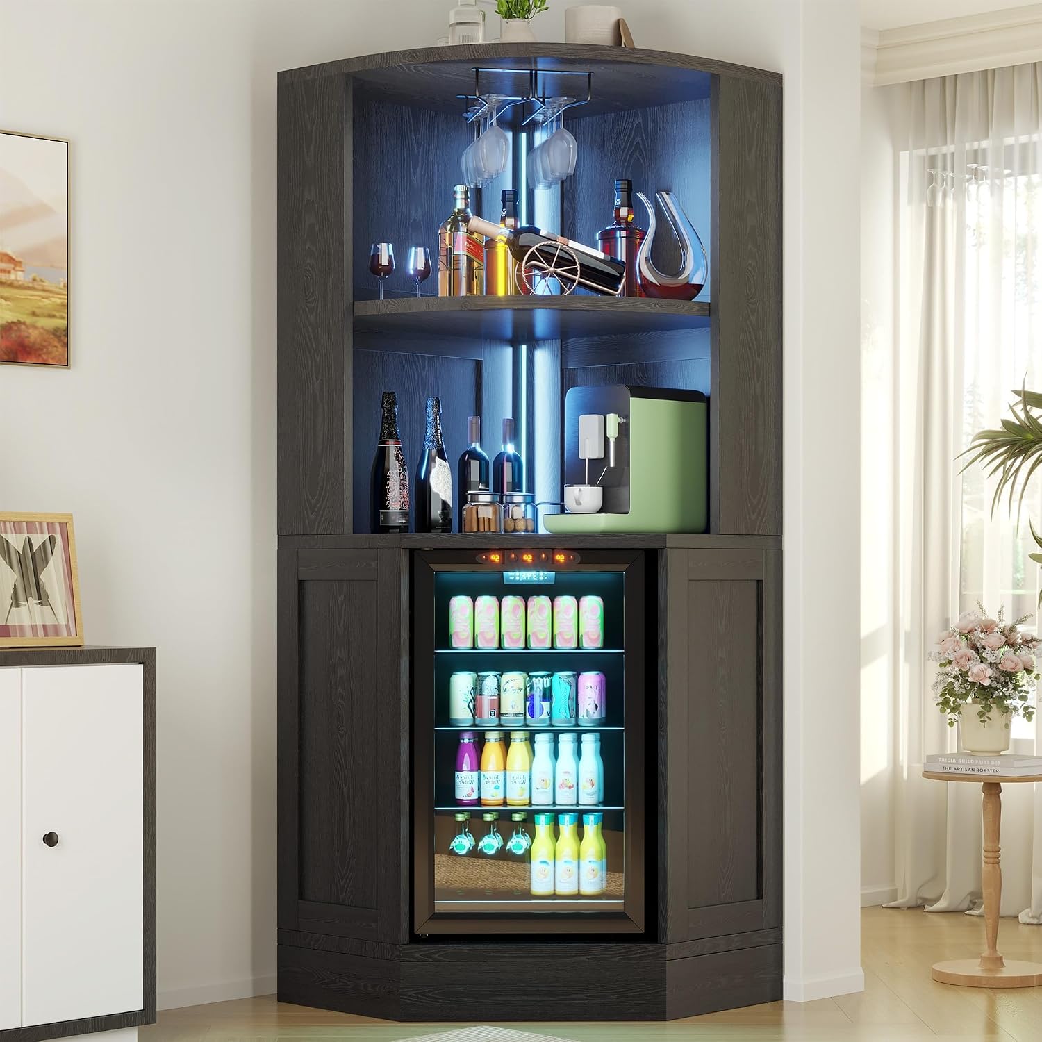 Home Bar And Fridge - Buzdolabı Alanlı Köşe Bar Dolabı, Kahve