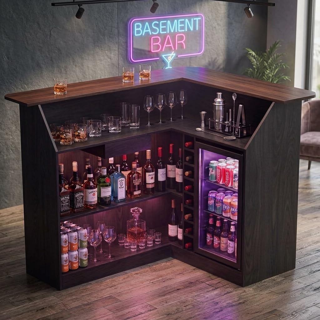 Home Bar And Fridge - 67”/53” L Şeklinde Ev Barı, Buzdolabı