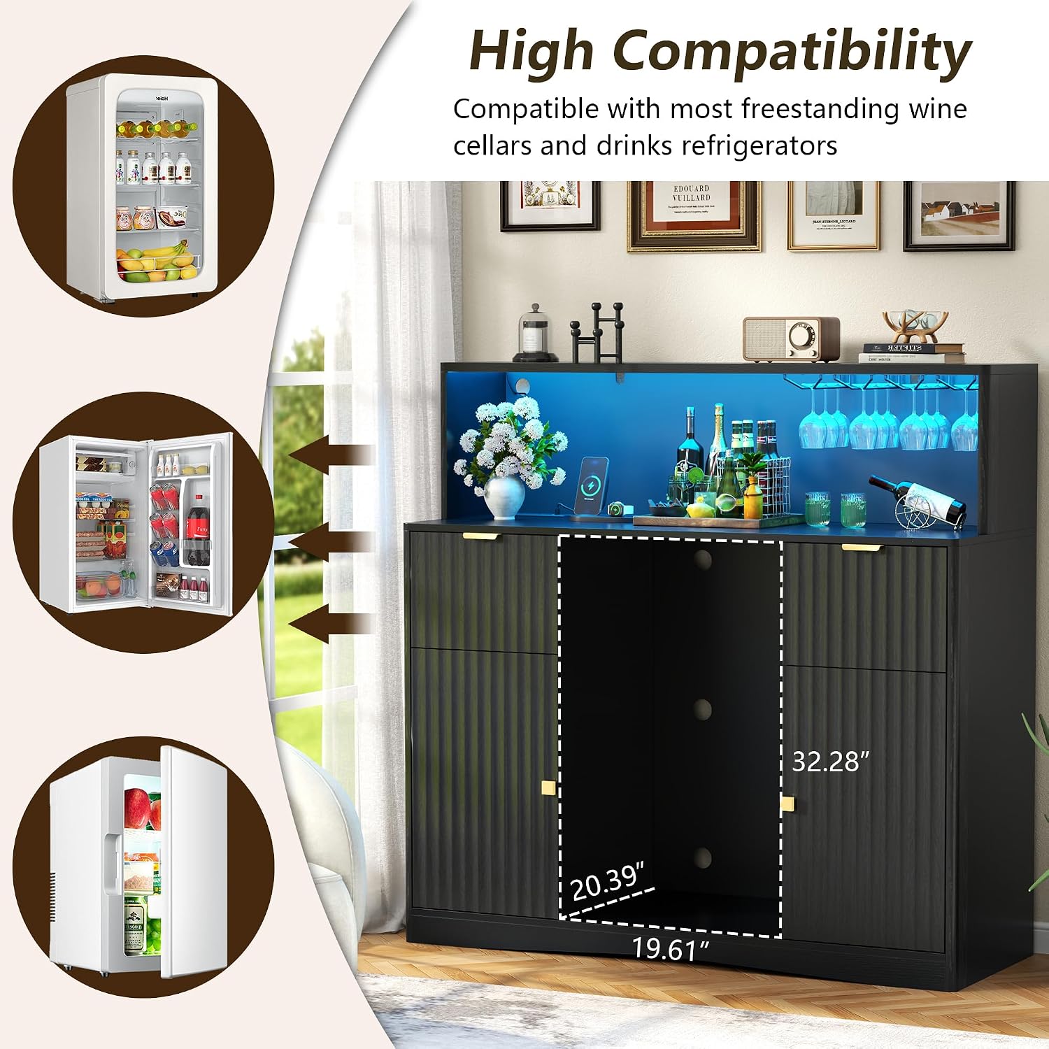 Home Bar And Fridge - Buzdolabı Bölmeli, Prizli ve LED Işıklı